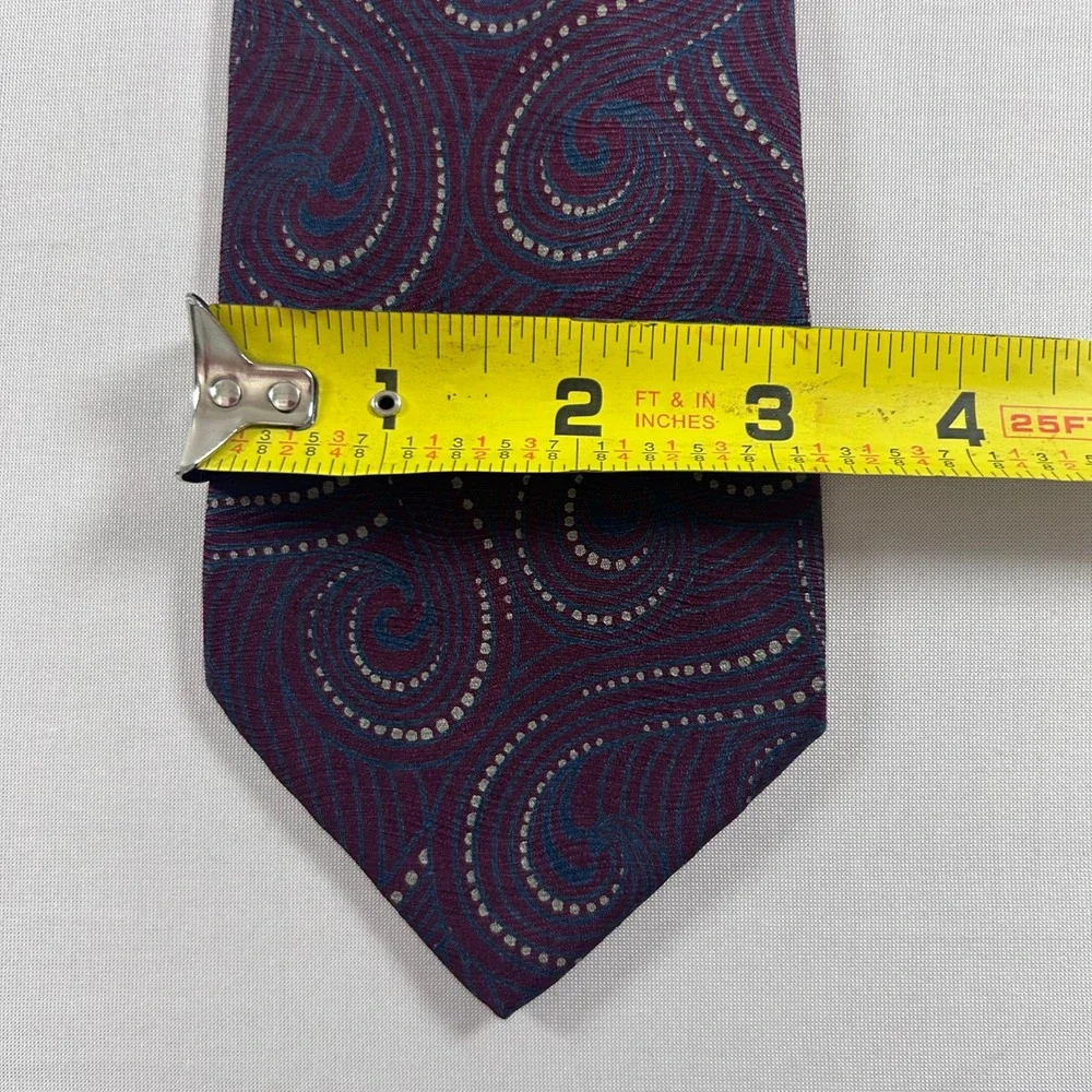 Giorgio Armani Tie Men Burgundy Blue 100% Silk Swirl Paisley Italy Made Luxury